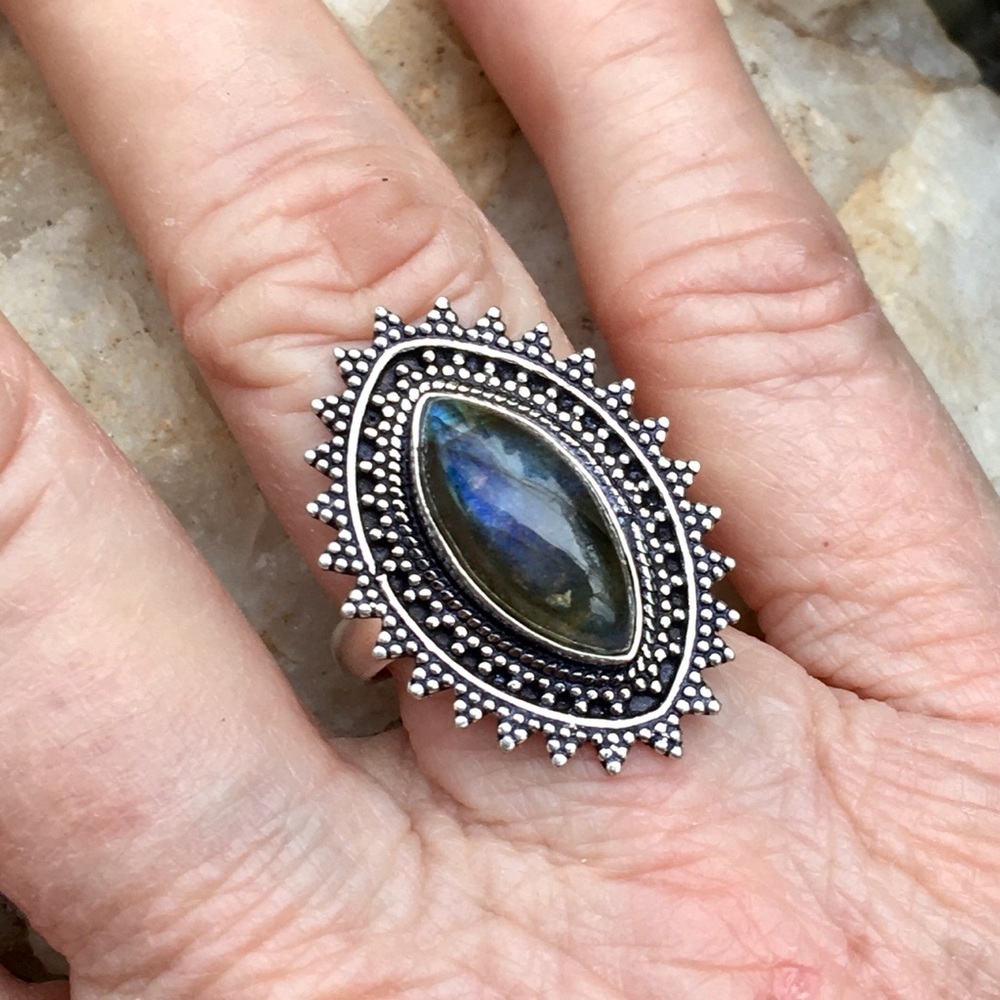 LABRADORITE marquise filigree ring NWT